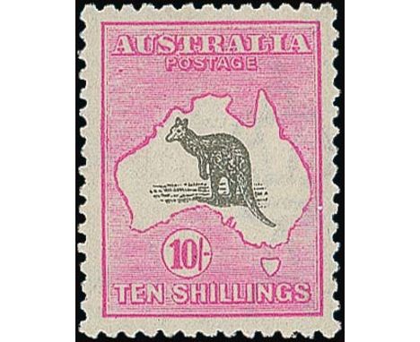 (x) Australian CommonwealthKangaroo IssuesThird Watermark10/- grey and bright aniline pink, fairly well-centred, fine unmount