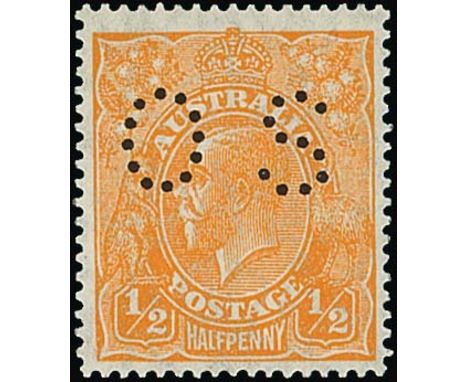 (x) Australian CommonwealthOfficial StampsKing George V Head Issues1926-30 small multiple watermark, perf 14 ½d. orange, perf