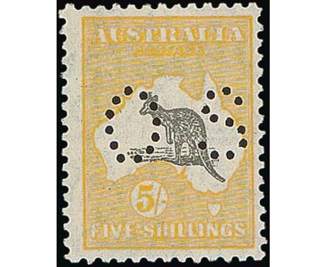 (x) Australian CommonwealthOfficial StampsKangaroo Issues1929-30 small multiple watermark, 5/- grey and yellow, perf small "O