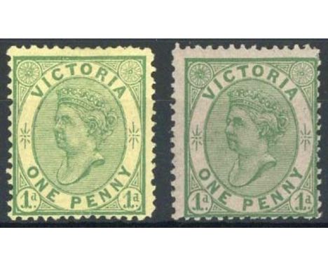 (x) Victoria1878 (Feb.-Apr.) Emergency printings, 1d. yellow-green on yellow and 1d. yellow-green on drab, both unused with l