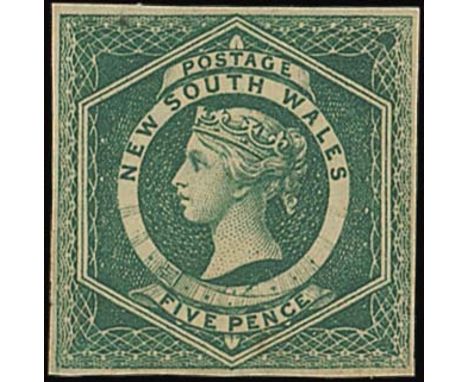 (x) New South Wales1854-59 Diadem, imperf 5d. dull green, with watermark inverted and reversed, mainly small margins, unused 