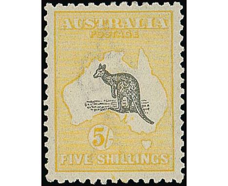 (x) Australian CommonwealthKangaroo IssuesThird Watermark5/- grey and pale yellow, fine unmounted mint. BW 44D, $2000; S.G. 4
