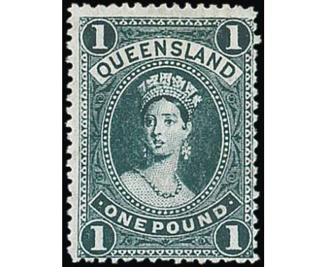 (x) Queensland1907-11 watermark Crown over A, £1 bluish green, unused with large part original gum, fine. S.G. 312, £400. Pho
