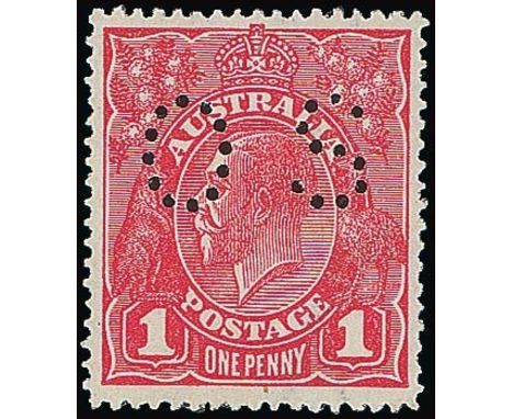 (x) Australian CommonwealthOfficial StampsKing George V Head Issues1914-21 1d. carmine-red, Die II, perf small "OS", fine unm