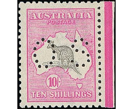(x) Australian CommonwealthOfficial StampsKangaroo Issues1915-28 third watermark, 10/- grey and pink with part interpanneau m