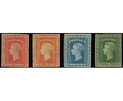 (x) New South Wales1856-60 Diadem, imperf 1d. carmine-vermilion, 1d. orange-red, 2d. blue and 3d. yellow-green, all unused (t