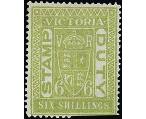 (x) Victoria1884-96 Stamp Duty, typo, watermark V over Crown (Type 33), 6/- apple-green with watermark upright, unused with l