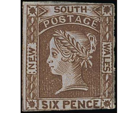 (x) New South Wales1852-53 Laureated, imperf, Plate I re-engraved 6d. brown, [8], unused, regummed; small surface mark at low