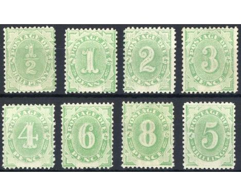 (x) Australian CommonwealthPostage Due Stamps1902 perf 11½, 12 ½d. to 5/- set of eight, good colours, fine mint. S.G. D1-D8, 