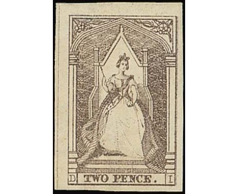 (x) Victoria1854 Queen on Throne, Campbell, clear impression 2d. grey-brown with good to large margins, unused, slight thinni