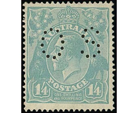 (x) Australian CommonwealthOfficial StampsKing George V Head Issues1926-30 small multiple watermark, perf 14, 1/4d. pale gree