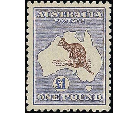 (x) Australian CommonwealthKangaroo IssuesThird Watermark£1 chocolate and dull blue, well-centred, fine unmounted mint. BW 52