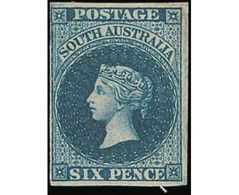(x) South Australia1855 wmk. large Star, imperf 6d. deep blue, good margins on three sides, small to close at left, unused wi