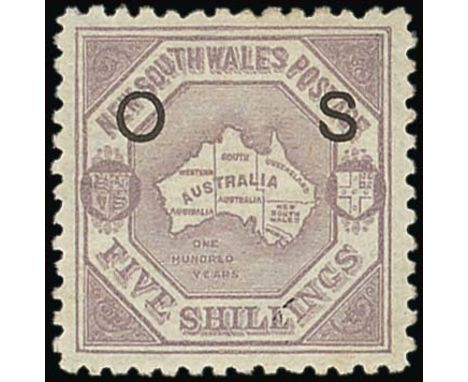 (x) New South WalesOfficial Stamps1890-91 5/- lilac, perf 10, unused with large part original gum, fine. S.G. O49, £650. Phot