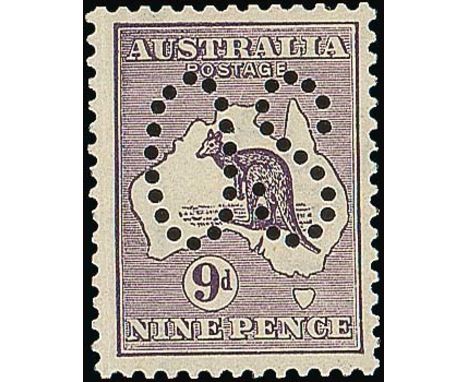 (x) Australian CommonwealthOfficial StampsKangaroo Issues1913 9d. violet, perf large "OS", fine unmounted mint. S.G. O9, £300