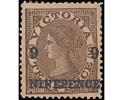 (x) Victoria1871 (Apr.) 9d. on 10d. purple-brown on pink, unused with part original gum, fine, S.G. 171, £750. Photo  Subject