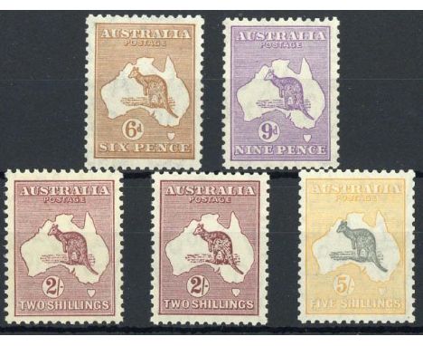 (x) Australian CommonwealthKangaroo IssuesC of A Watermark6d., 9d., 2/- (both) and 5/-, fine unmounted mint. S.G. 132-135, 21