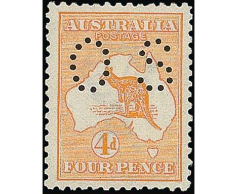 (x) Australian CommonwealthOfficial StampsKangaroo Issues1914 4d. orange, perf small "OS", fine unmounted mint. S.G. O21, £42