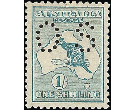 (x) Australian CommonwealthOfficial StampsKangaroo Issues1914 1/- emerald, perf small "OS", fine unmounted mint. S.G. O25, £3