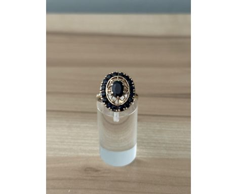 9ct Gold Hallmarked Black Sapphire Cluster Ring. 