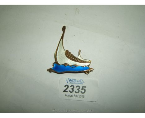 A Norwegian Silver and enamel Viking Ship Brooch, maker A. Sch.