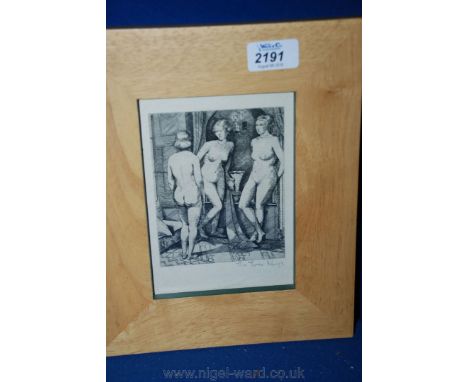 An Etching of Three Female Nudes, circa 1920. Image size 13 x 10 cm. Inscribed 'The Three Marys'.