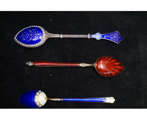 3 x Silver and Enamel Spoons