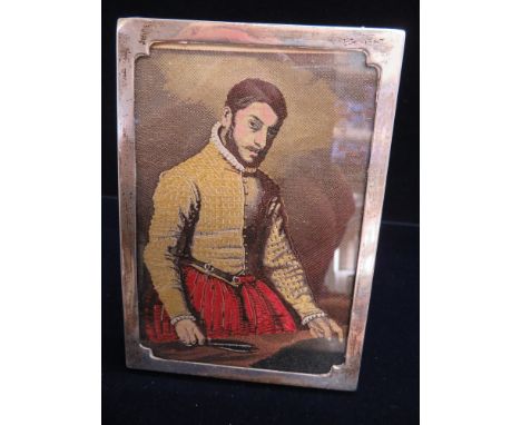 Silver framed silk portrait 13 x 9.5 cm