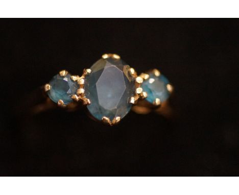 9ct Gold Ring set with 3 Blue Topaz Size P