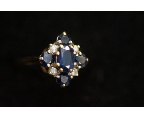 9ct Gold Ring set with Sapphires and Diamonds Size K