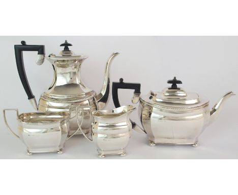 A four piece silver tea service by EHP Co. Limited, Sheffield 1979, of curved rectangular form with canted corners and gadroo