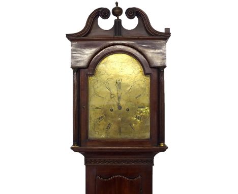 A 19th Century mahogany longcase clock the brass face inscribed Chas Campbell, Bo'Ness, surrounded by scrolling foliage with 