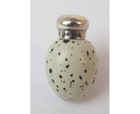 A Victorian silver topped porcelain 'Birds Egg' scent bottle maker's mark F.S., Birmingham 1885, the body possibly Worcester 