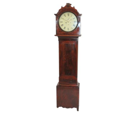 A Victorian mahogany drumhead longcase clock the plain circular face with black Roman numerals, 214cm high