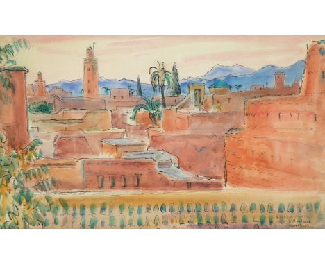 •ALEXANDER GRAHAM MUNRO RSW (Scottish 1903 - 1985) BEN SALA, MARRAKECH Ink and watercolour, signed and inscribed with title, 
