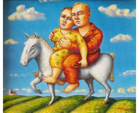 •NEIL MACPHERSON (Scottish b. 1954) THE FIANCEES Oil on board, signed, 18 x 20cm (7 x 8") Compass Gallery label verso