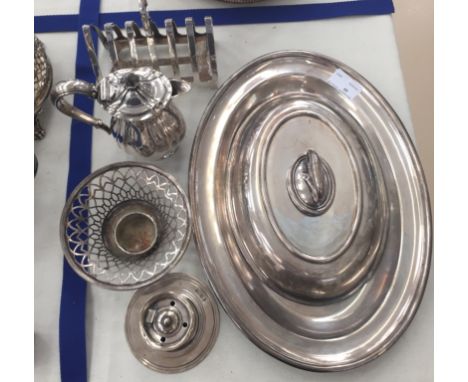 A hallmarked silver capstan inkwell and EPNS items to inc toast rack, trays etc