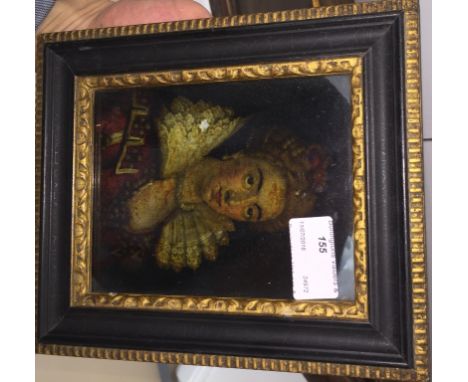 A Victorian framed 17th century style portrait of a crowned woman, 14 x 11 cm 