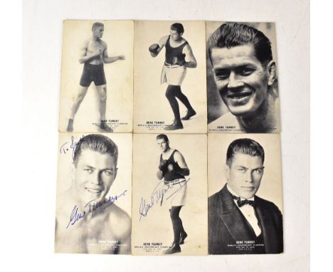 BOXING; six promotional photo cards of Gene Tunney, two bearing his signature (6).We have not authenticated these signatures,