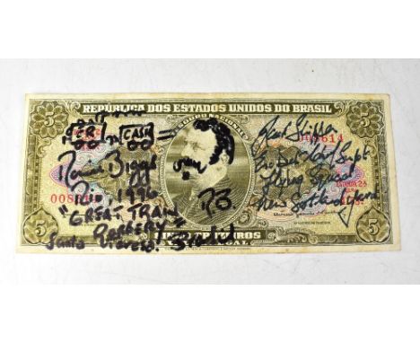 THE GREAT TRAIN ROBBERY; a Brazillian banknote bearing the signatures of Ronnie Biggs and Jack Slipper.We have not authentica