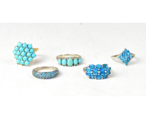 Three sterling silver rings, each set with a Neon Glowing apatite, comprising one with nine marquise claw set stones in a dia