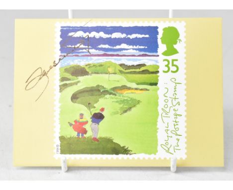 SEVERIANO BALLESTEROS; a card bearing the legendary golfer's signature.We have not authenticated this signature, please satis