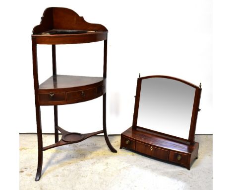 A 19th century swivel mahogany toilet mirror with Corinthian columns on three-drawer base, 54 x 51cm, together with a 19th ce