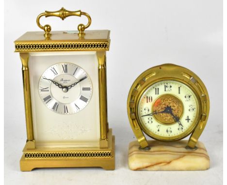 A Rapport brass-effect carriage clock, the chapter ring set with Roman numerals, height 19cm, together with a vintage alarm c