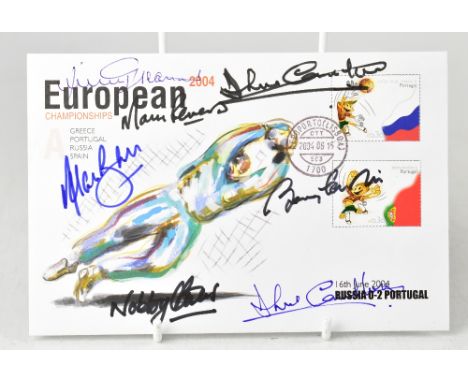 FOOTBALL; a European Championships 2004 first day cover bearing six signatures comprising Sir Bobby Charlton, Jack Charlton, 