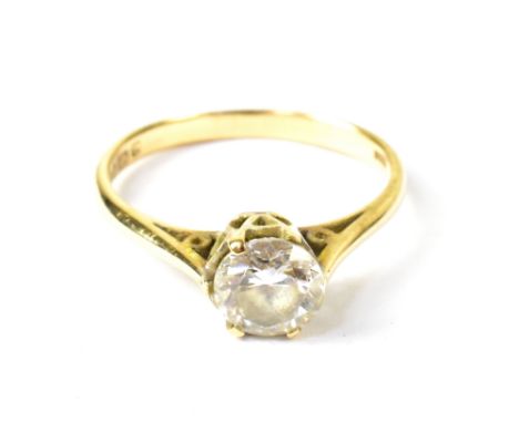 A 9ct yellow gold ladies' dress ring set with solitaire white stone, size M, approx 1.8g (af). CONDITION REPORT The stone is 