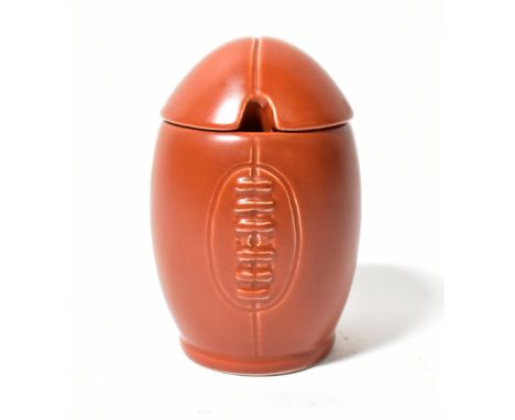 SYLVAC; a brown glazed jam or preserve pot modelled as a rugby ball, model no. 4715, approx 12 x 7cm.