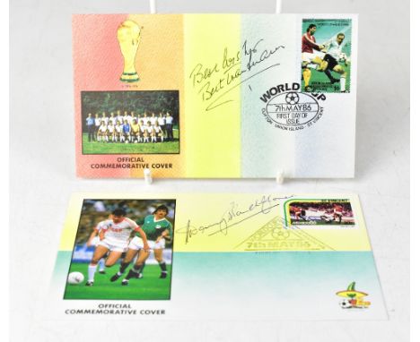 FOOTBALL; two 1986 first day covers, one bearing the signature of German goalkeeper Bert Trautmann, the second of Danny Blanc