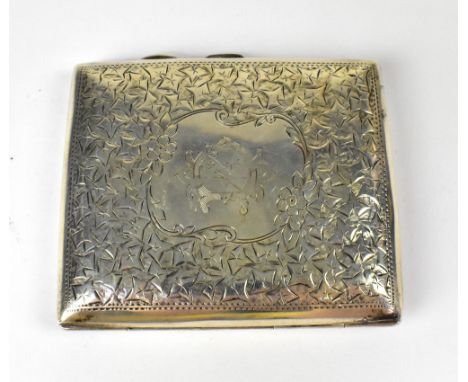 A George V hallmarked silver breast pocket cigarette case, with all-over floral repeating pattern, central panel to the front