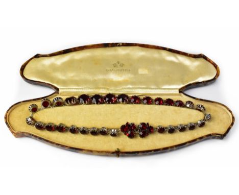 CHRISTIAN DIOR; a 1960s red stone necklace in silver plated claw mounts and push-in clasp, length approx 40cm, stamped 'Chr D